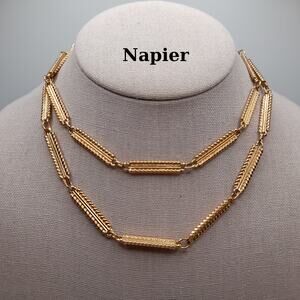 Vintage Napier Gold Tone Long Chain Necklace 30" Textured Links Classic Jewelry